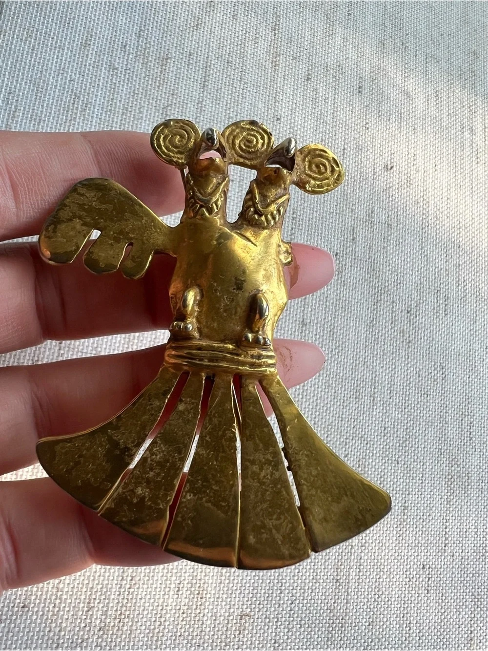 Brass Double-Headed Bird Pendant - Gold Tone